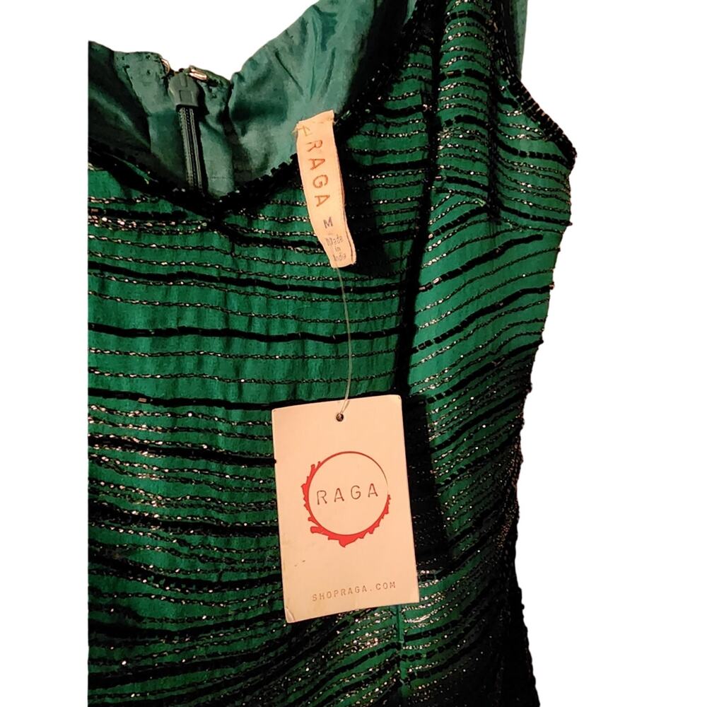 Anthropologie Raga Dress Womens M Silk Beaded Sleeveless Green Holiday New Years - Picture 9 of 12